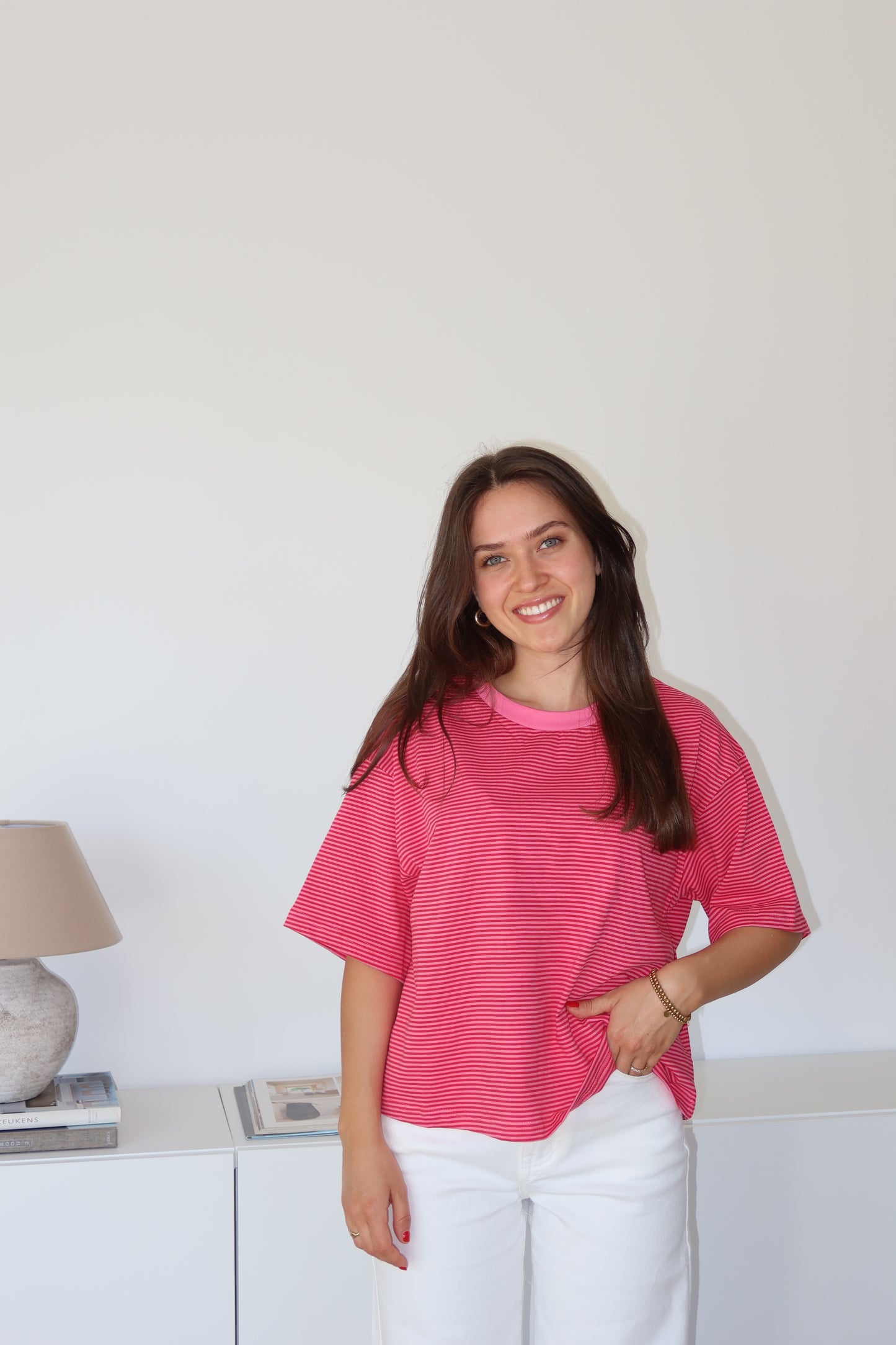 striped oversized t-shirt • Pink/Red