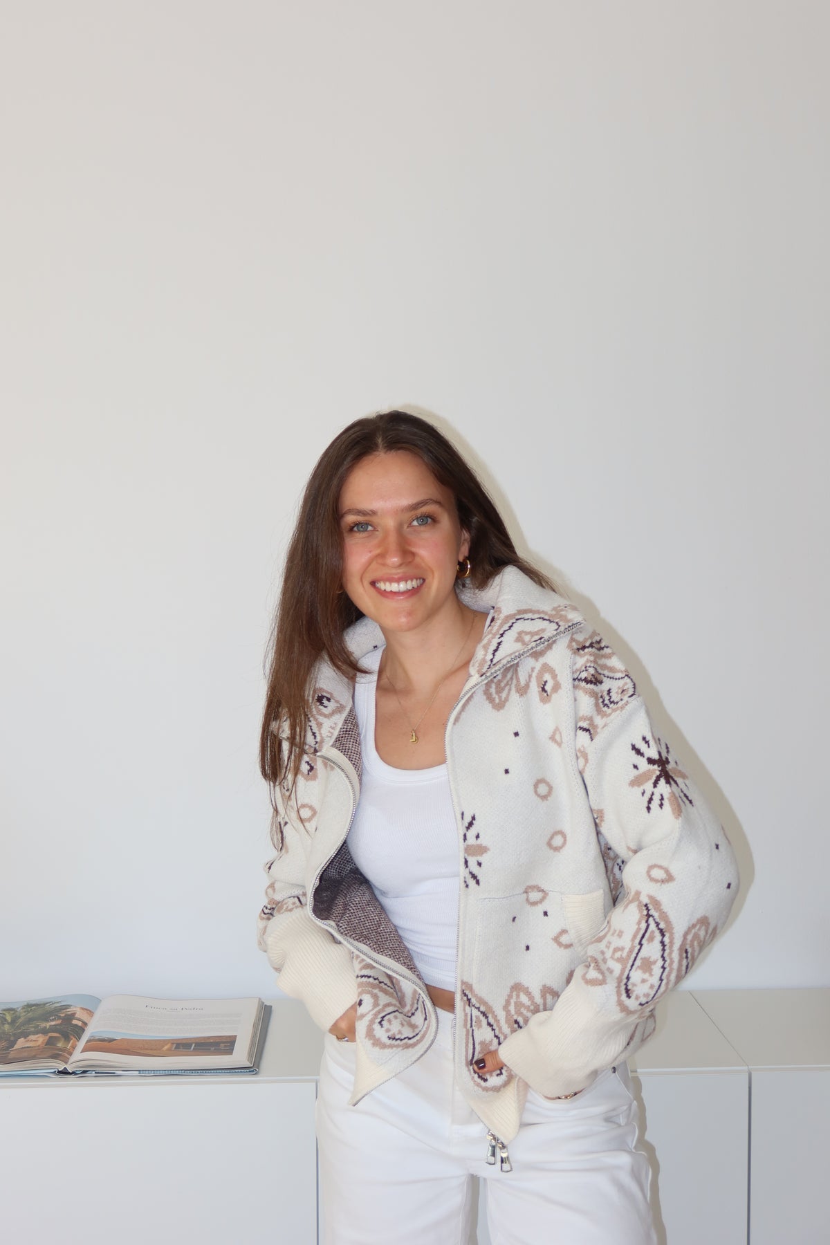 Zip-Cardigan Paisley• Beige