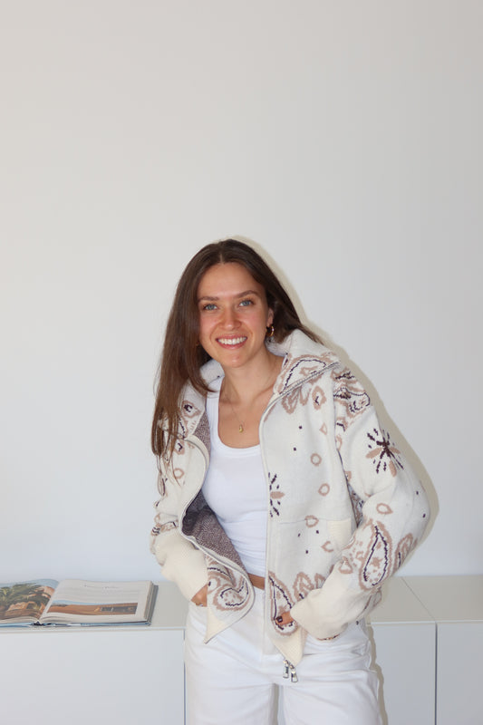 Zip-Cardigan Paisley• Beige