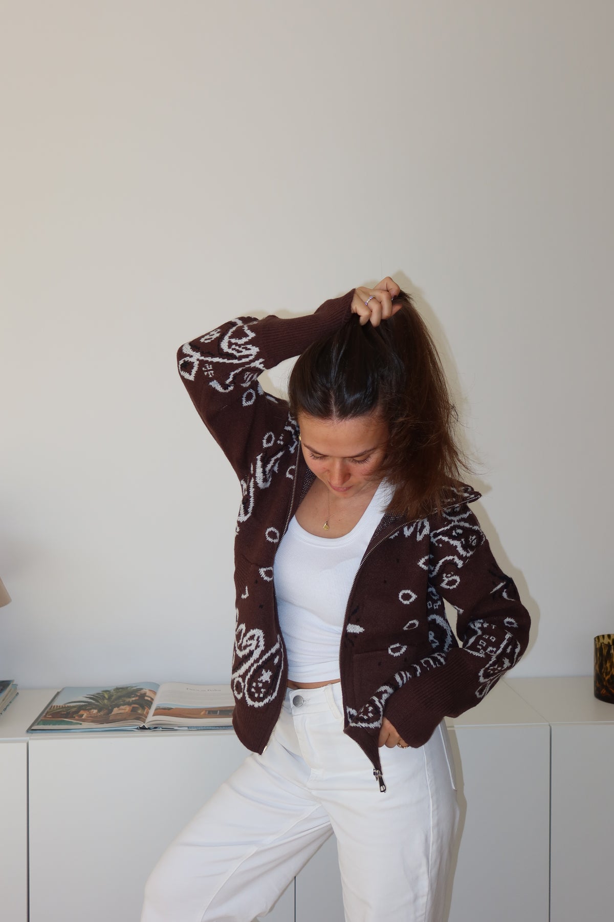 Zip-Cardigan Paisley• Choco