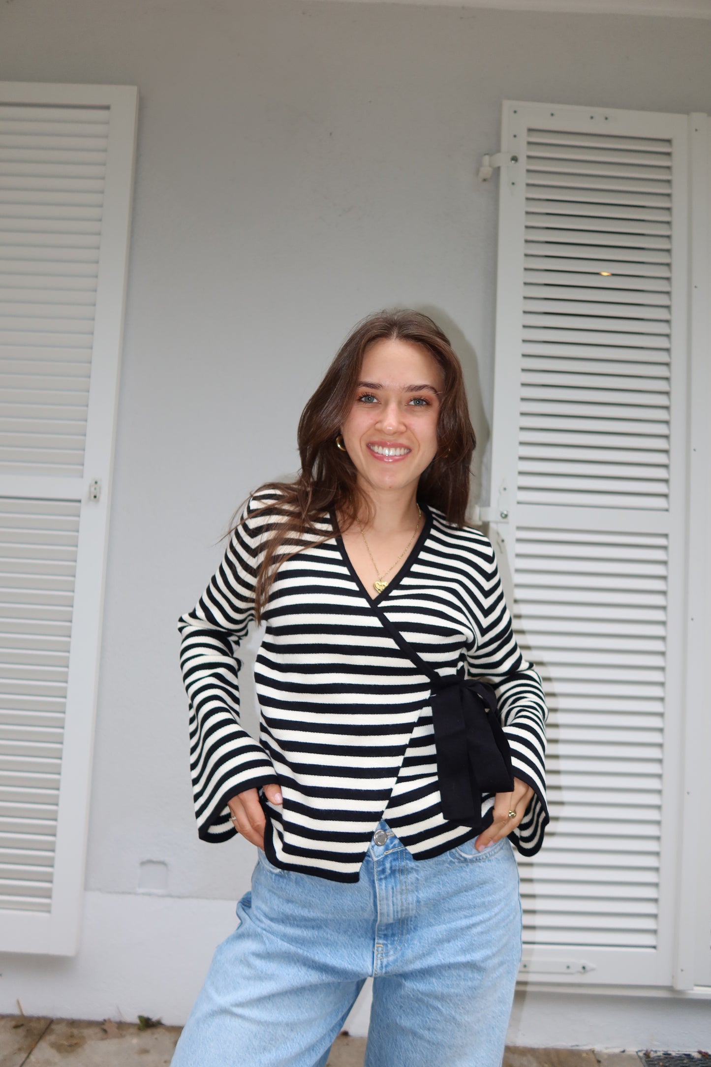 Wickel-Cardigan stripe bow black