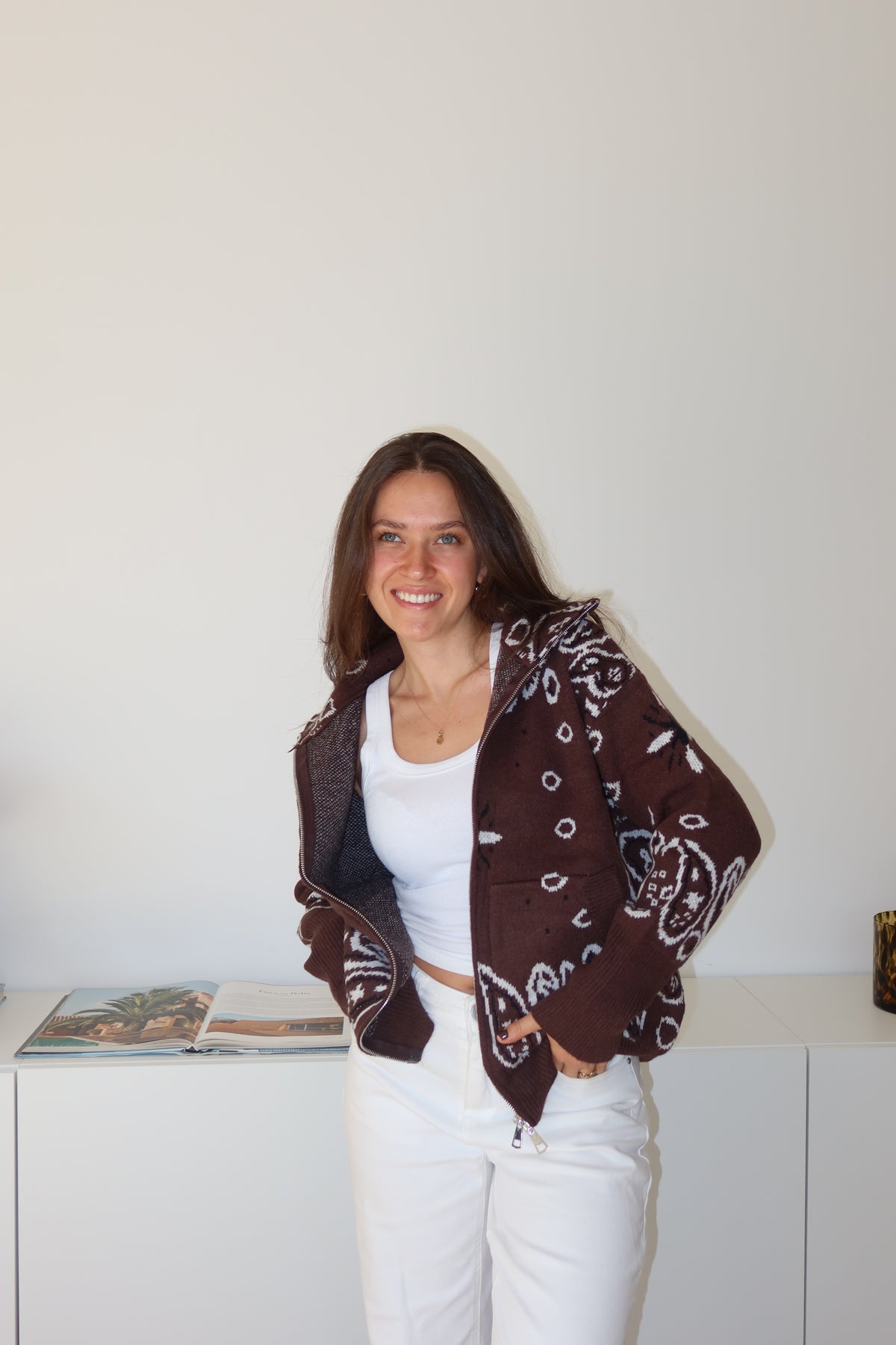 Zip-Cardigan Paisley• Choco