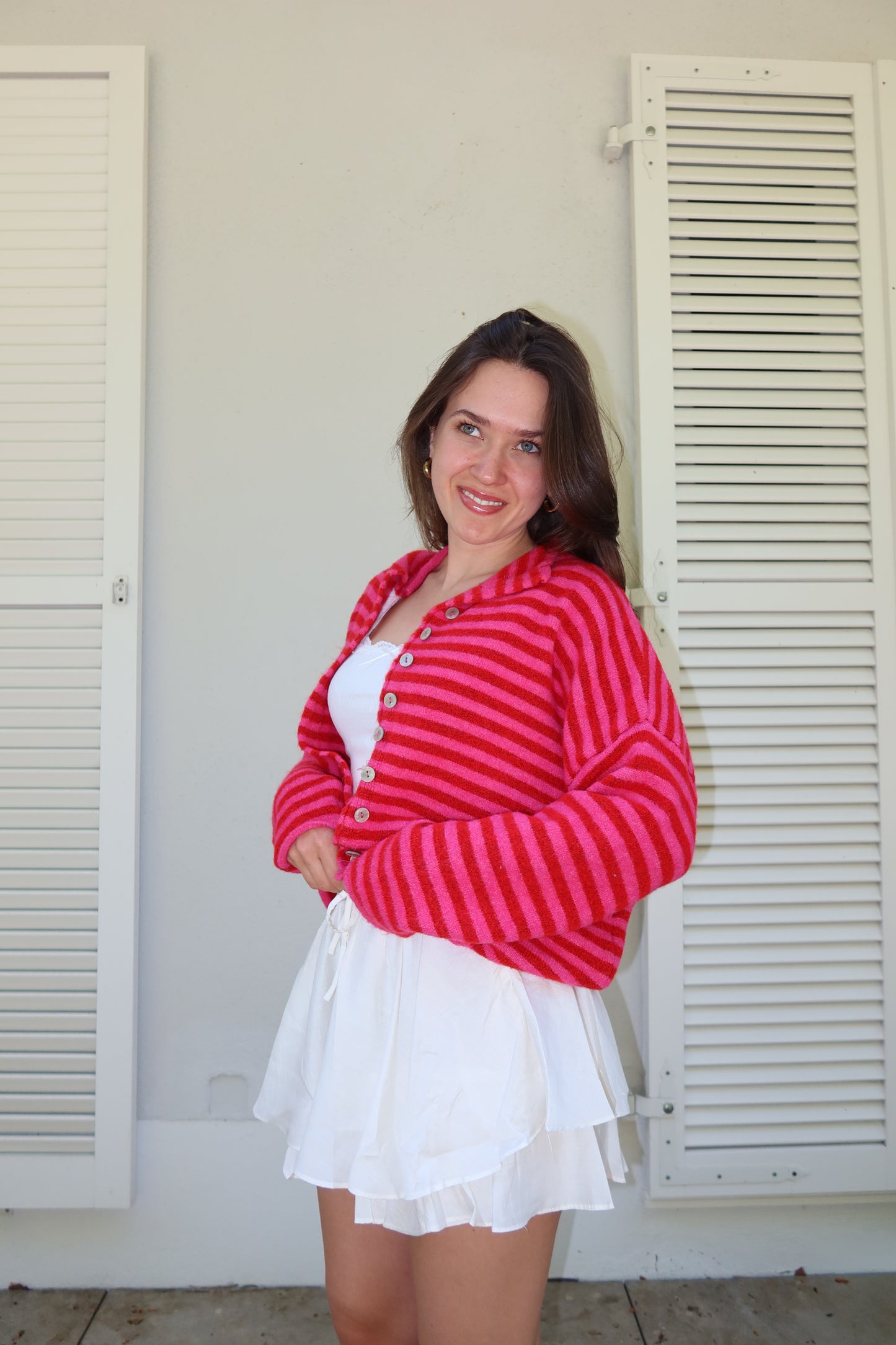 Stripe Cardigan Bottons• Pink
