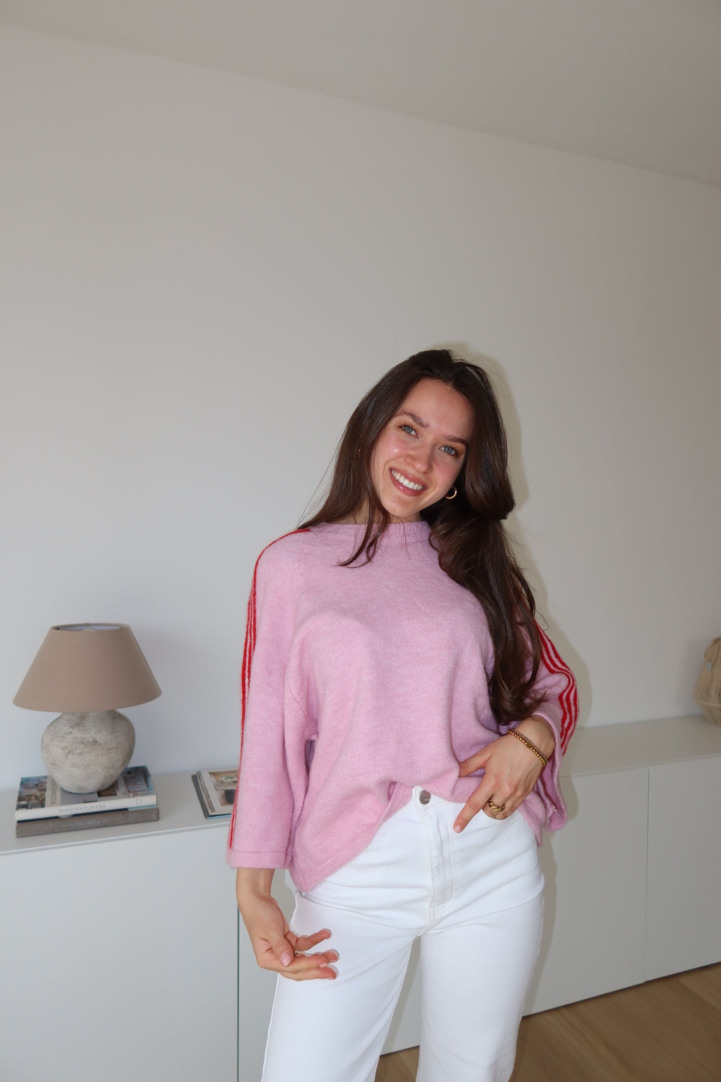 Short Pullover arm stripe- Pink