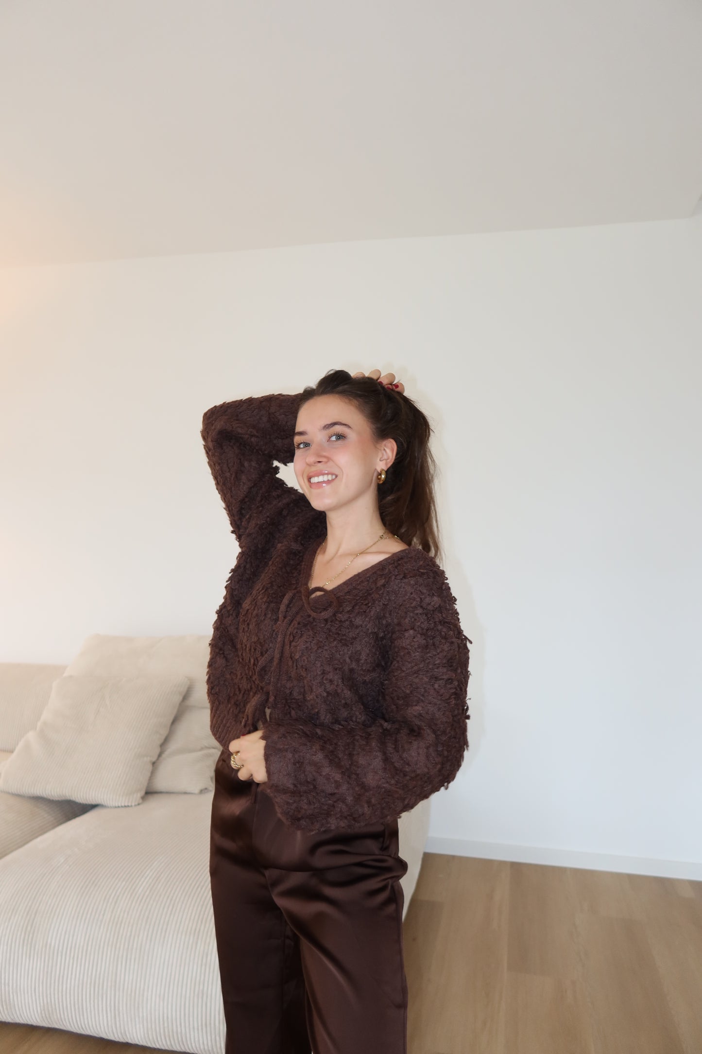 Cardigan Bow fluffy Brown