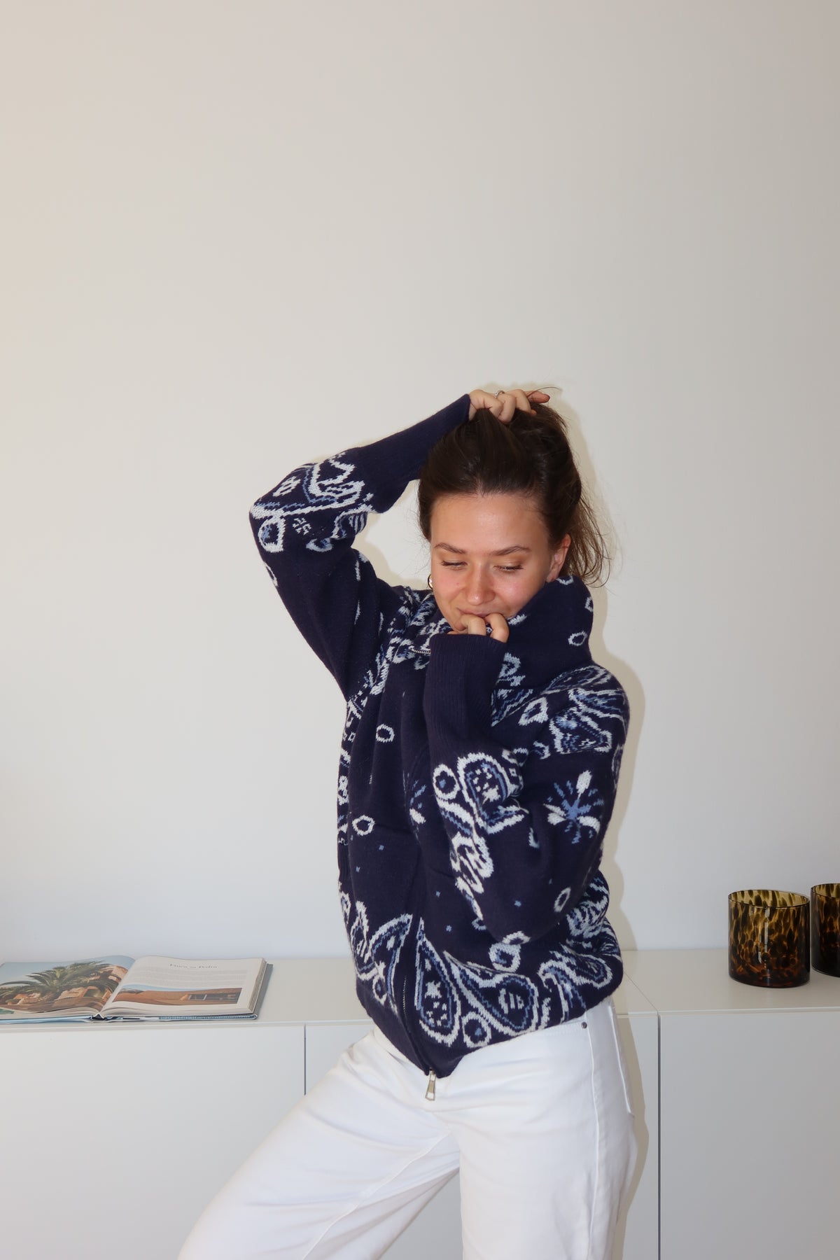Zip-Cardigan Paisley• blue