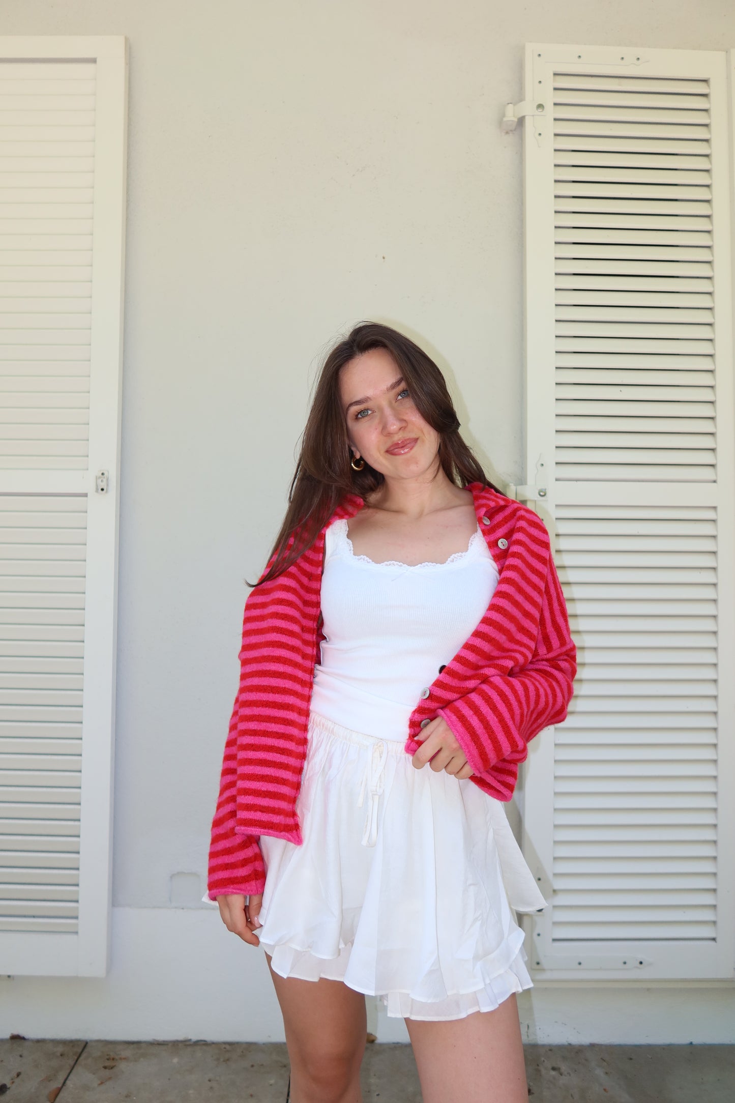 Stripe Cardigan Bottons• Pink