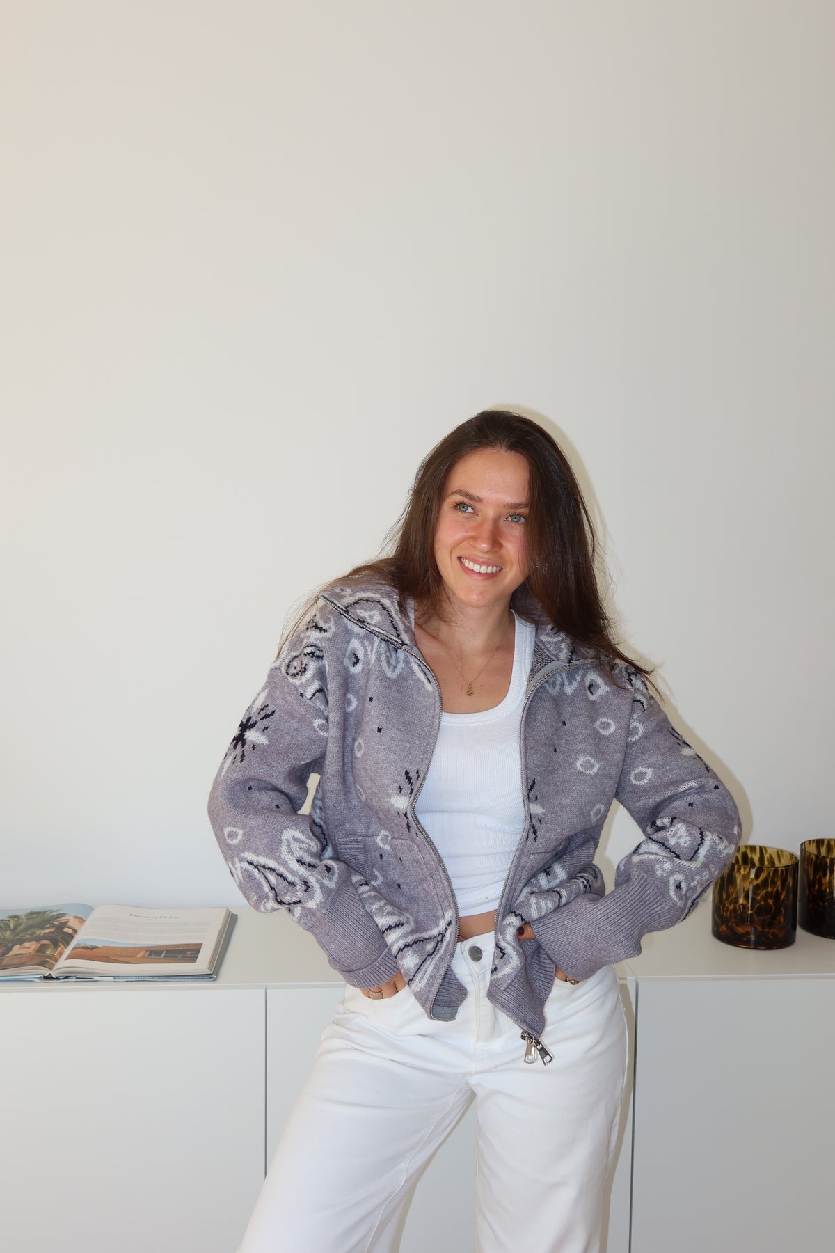 Zip-Cardigan Paisley• Grau