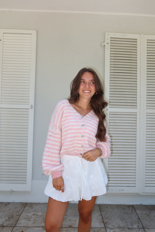 Cardigan Stripe • Weiß/Rosa