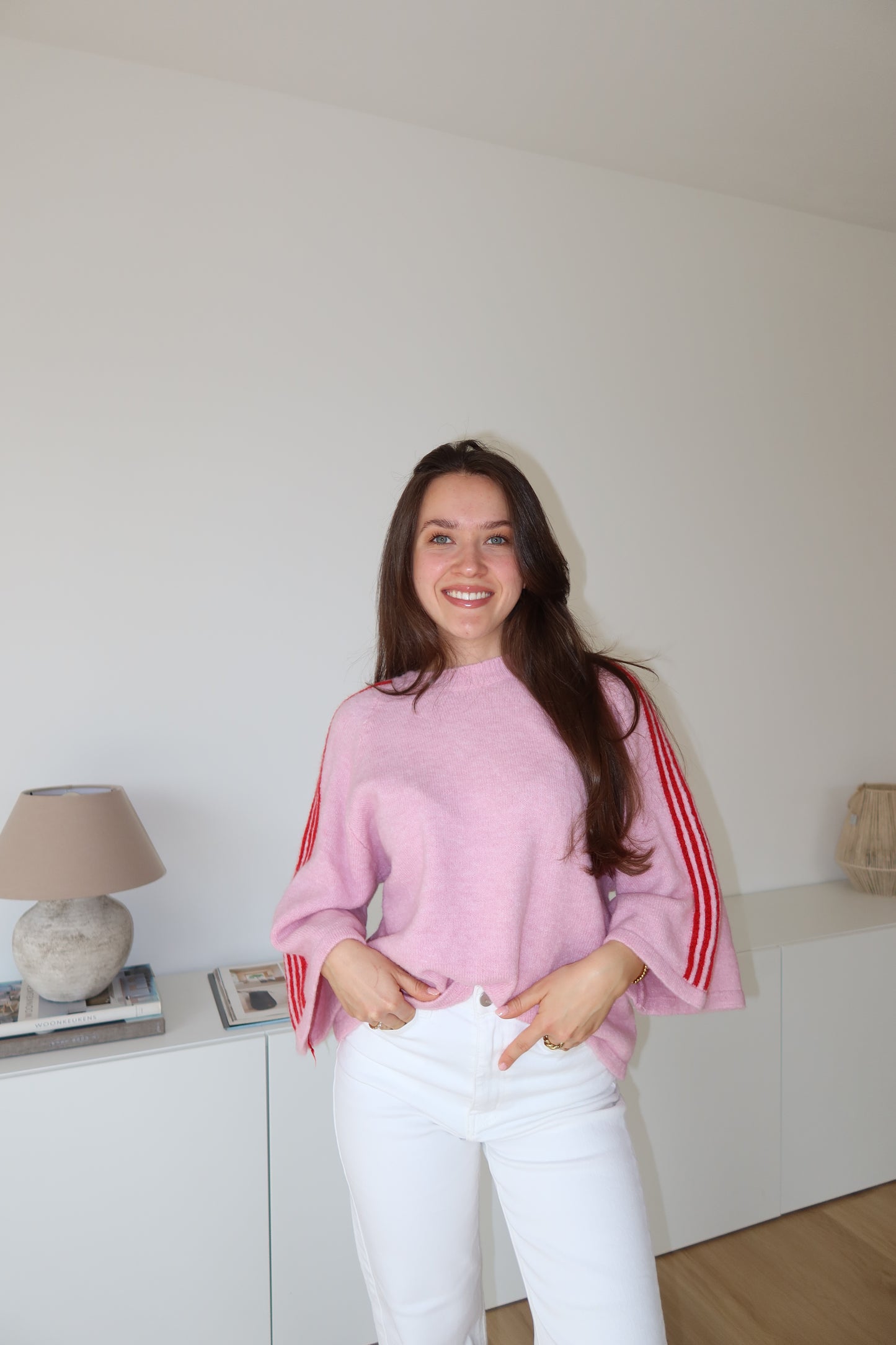 Short Pullover arm stripe- Pink