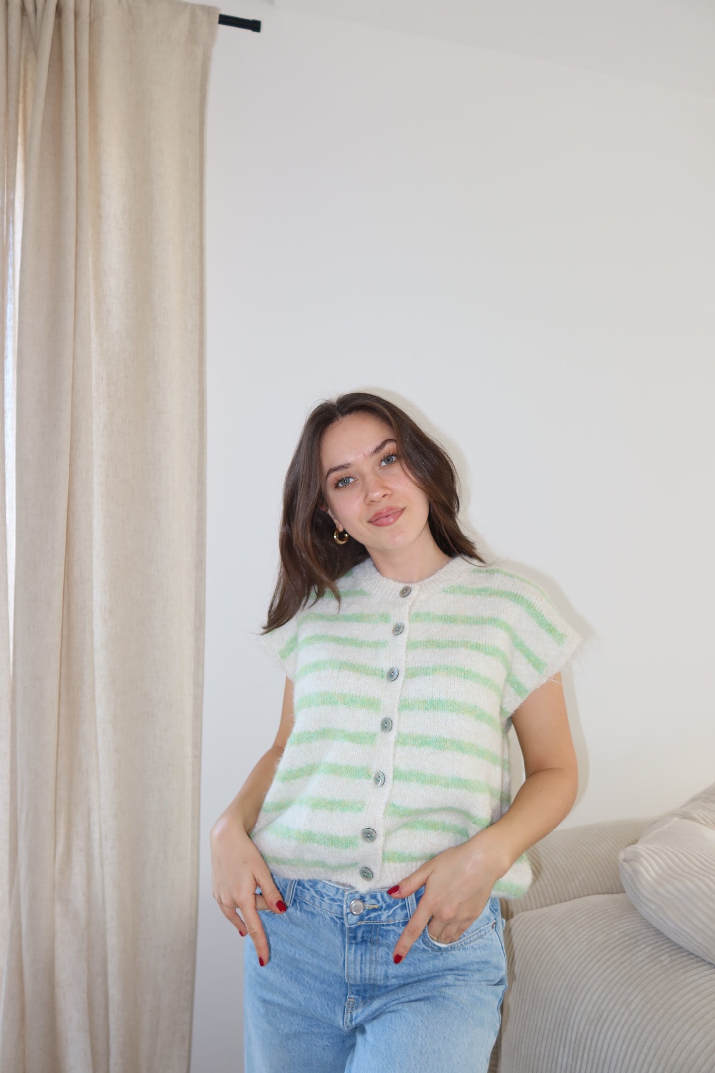 Strick-Weste - Weiß/grün