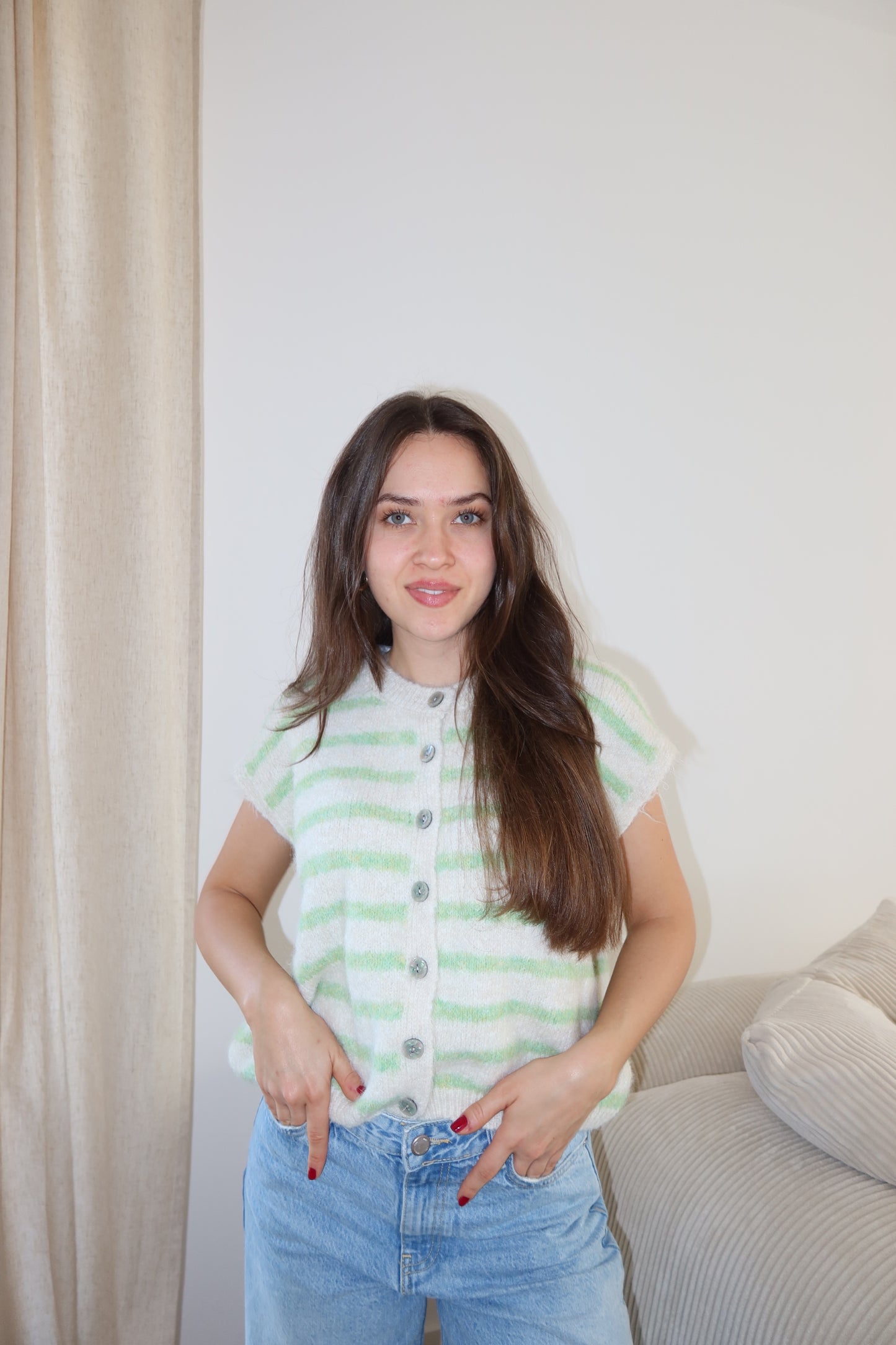 Strick-Weste - Weiß/grün