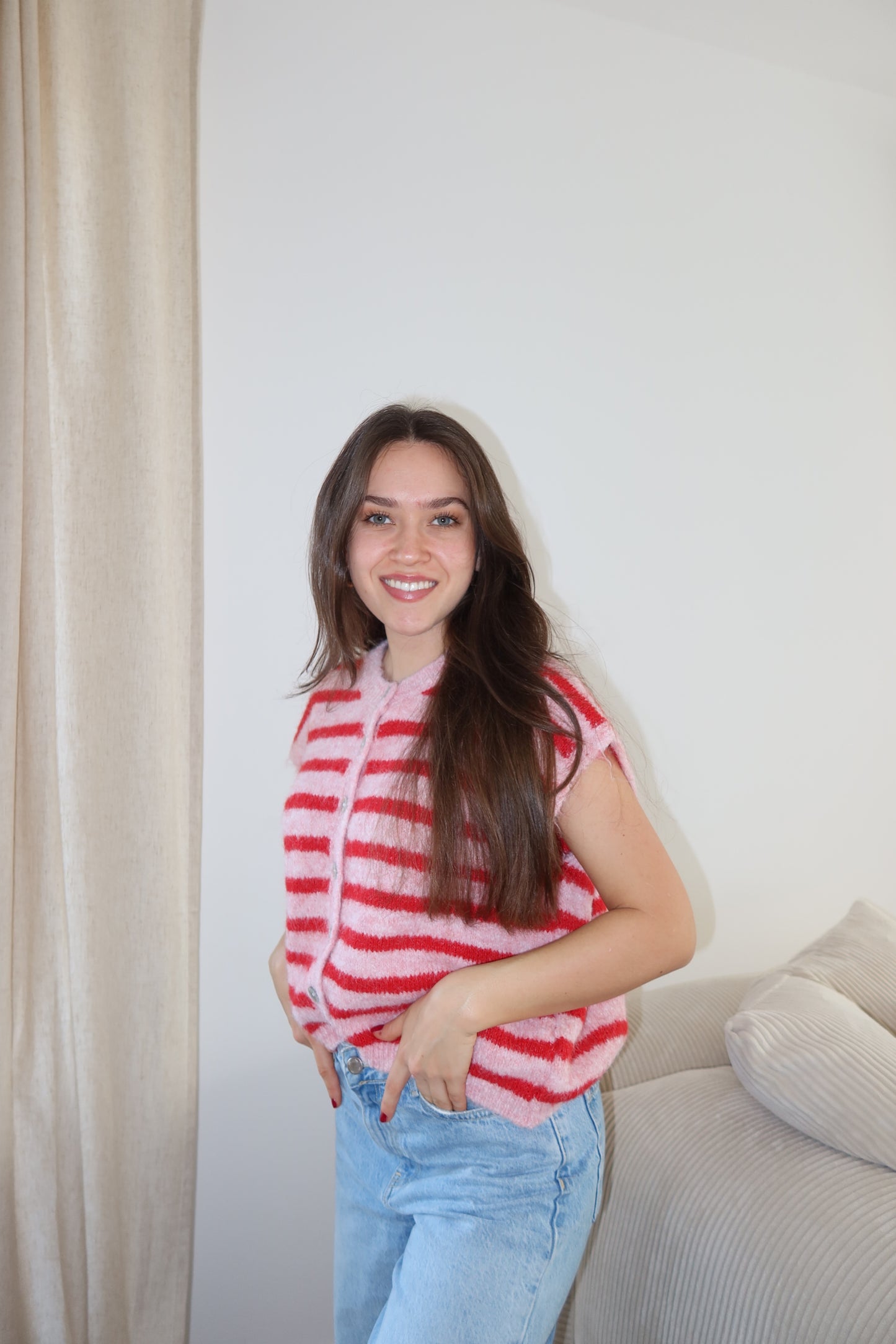 Strick-Weste - Rosa/Rot