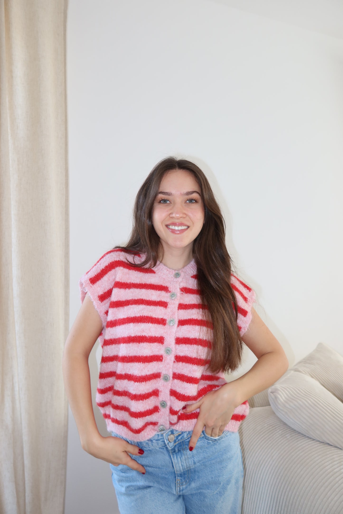 Strick-Weste - Rosa/Rot