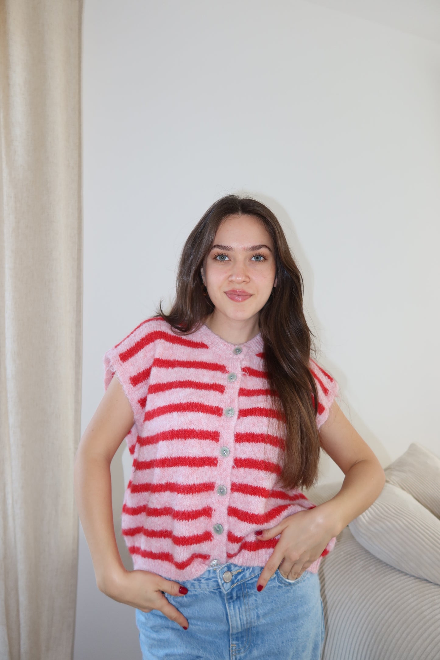 Strick-Weste - Rosa/Rot