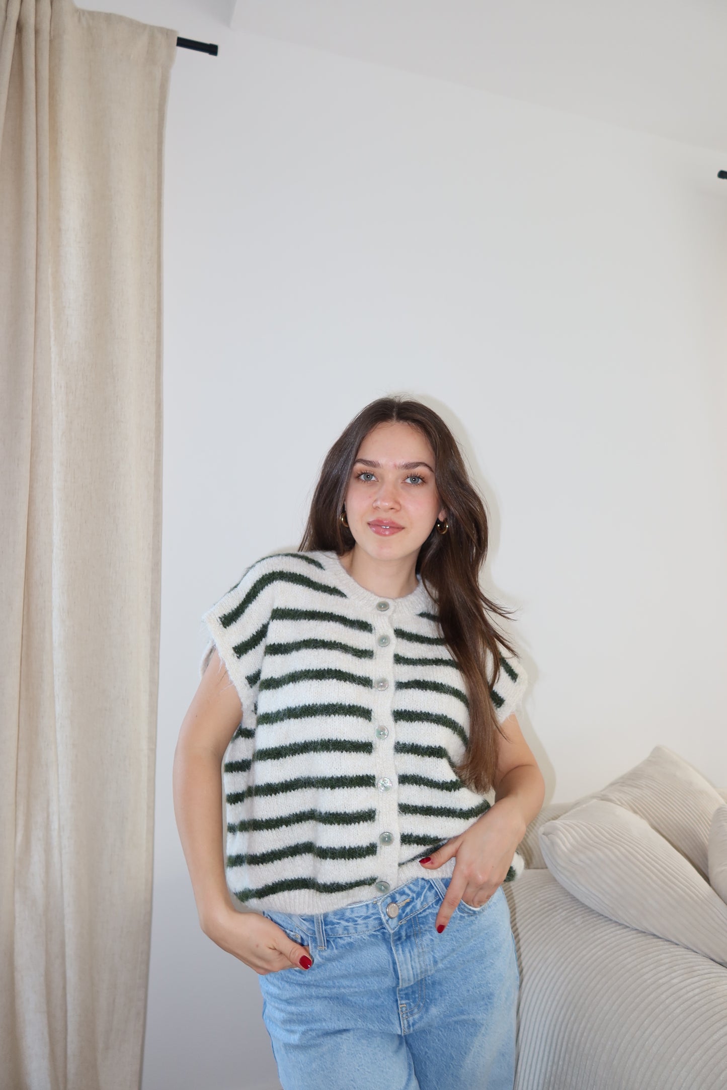 Strick-Weste - Weiß/dunkel-grün