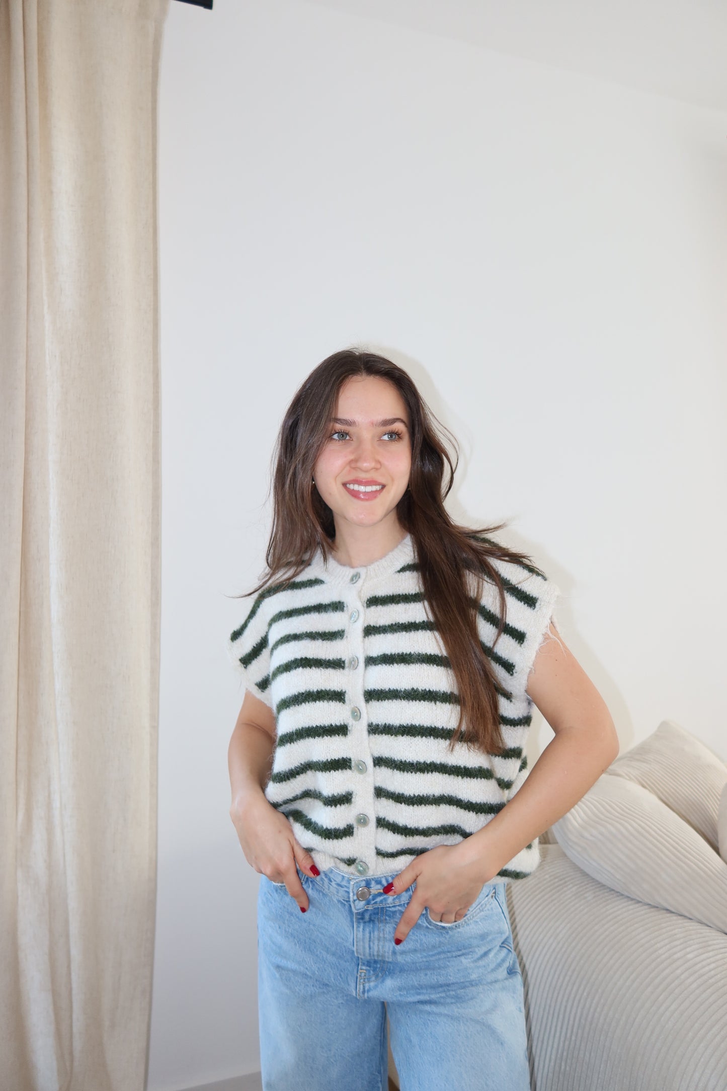 Strick-Weste - Weiß/dunkel-grün