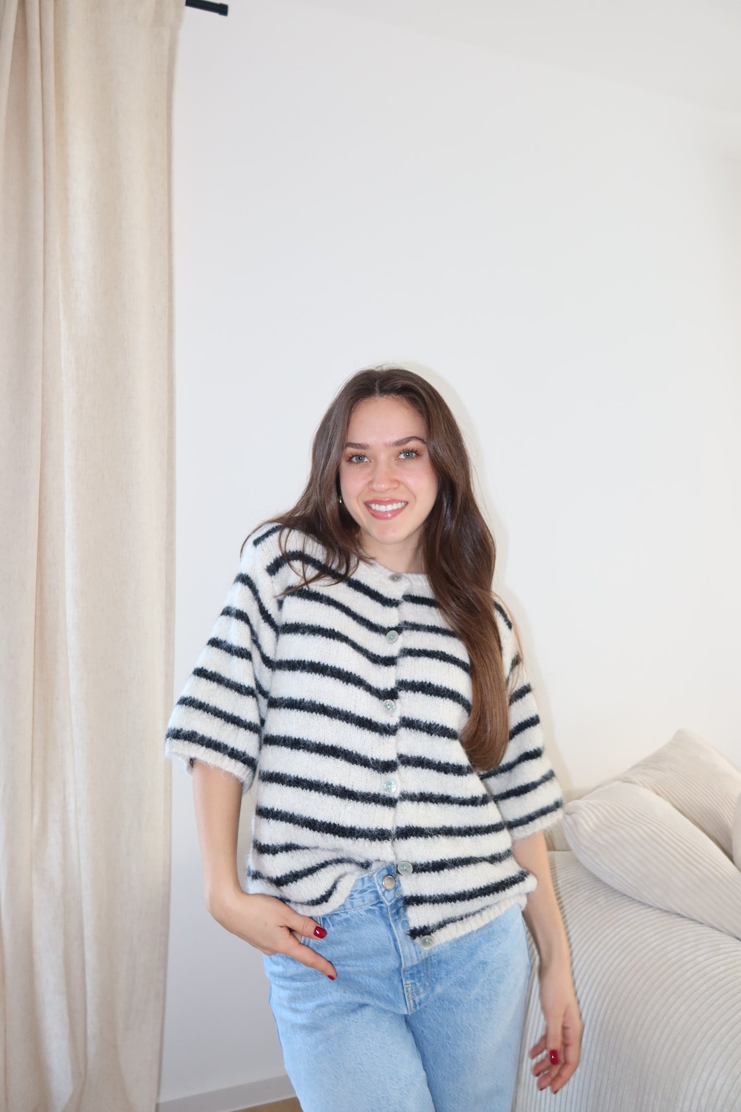 Short-Cardigan Stripe• Beige