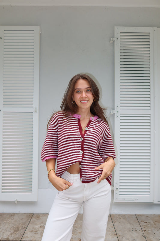 Cardigan Stripe Short Arm • Burgundy