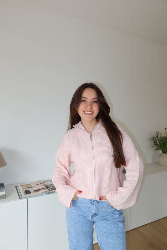 Zip Cardigan Ripp  - Rosa