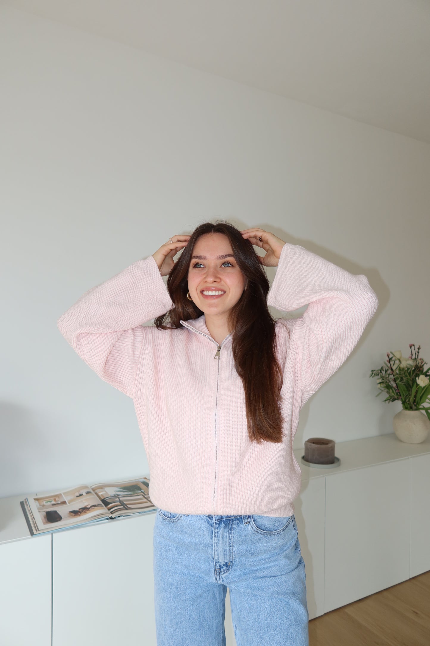 Zip Cardigan Ripp  - Rosa