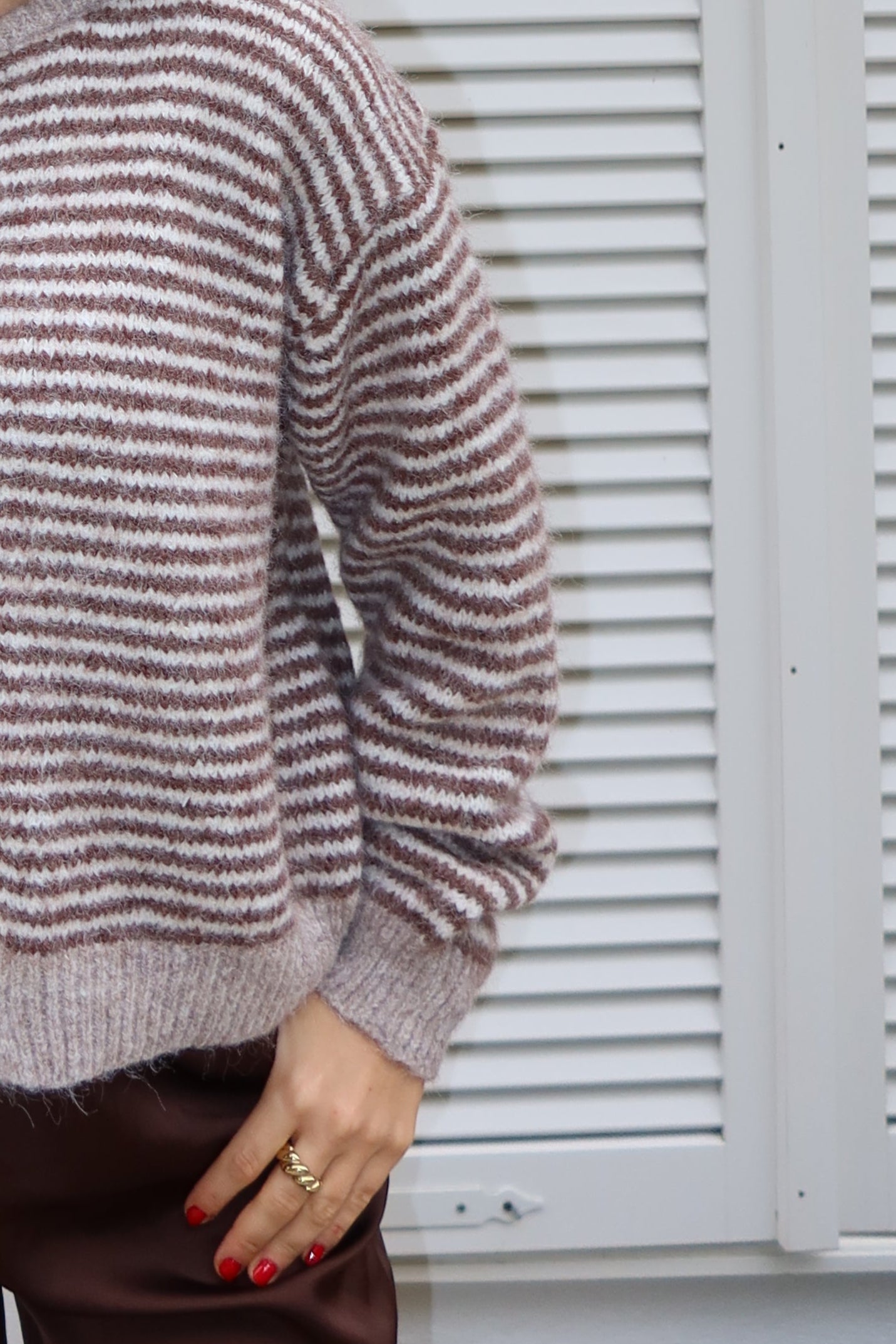 Stripe soft  pullover powder