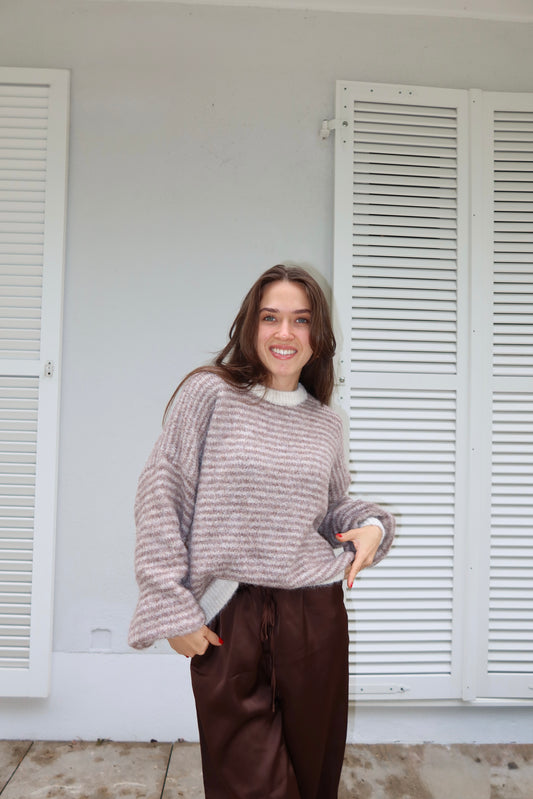 Stripe soft  pullover powder