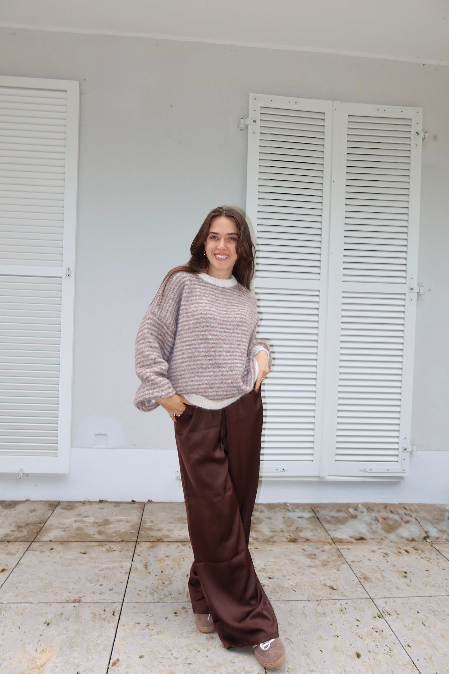 Stripe soft  pullover powder