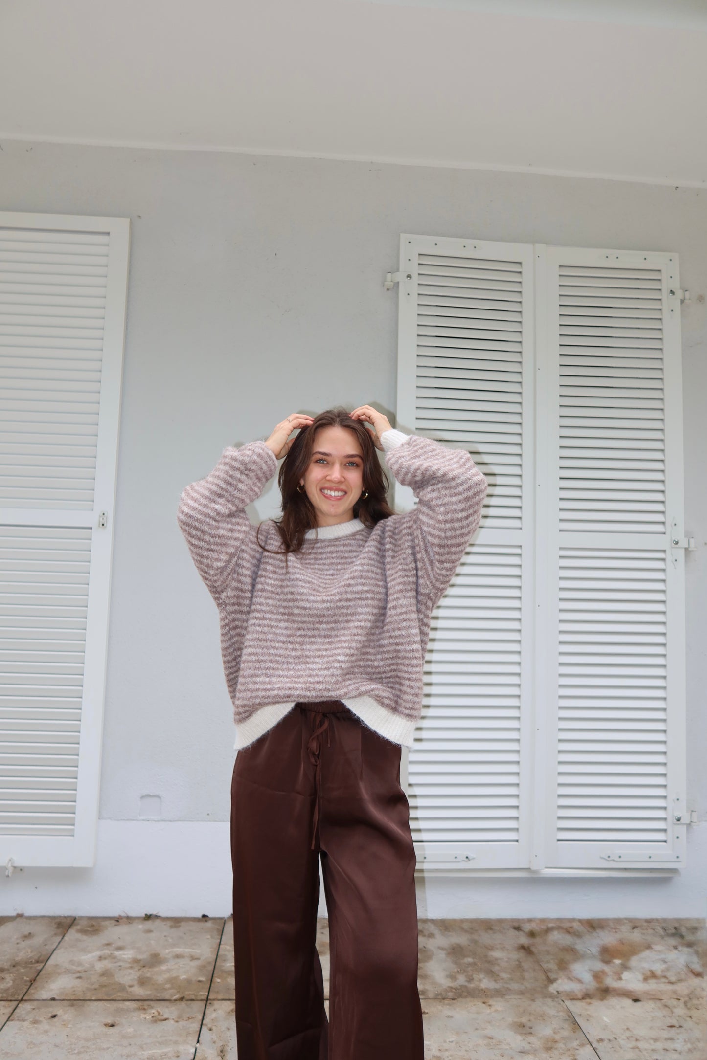 Stripe soft  pullover powder