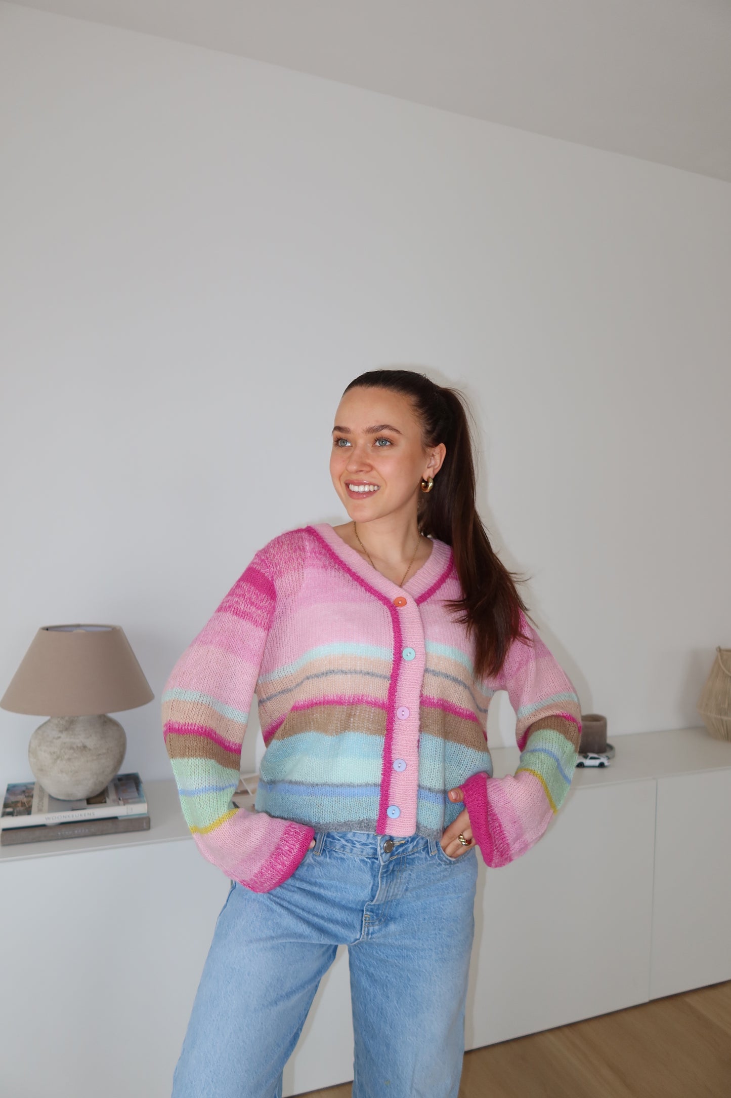 SECOND CHANCE - Summer Cardigan Stripe bunt - Pink- VOM UMTAUSCH AUSGESCHLOSSEN -