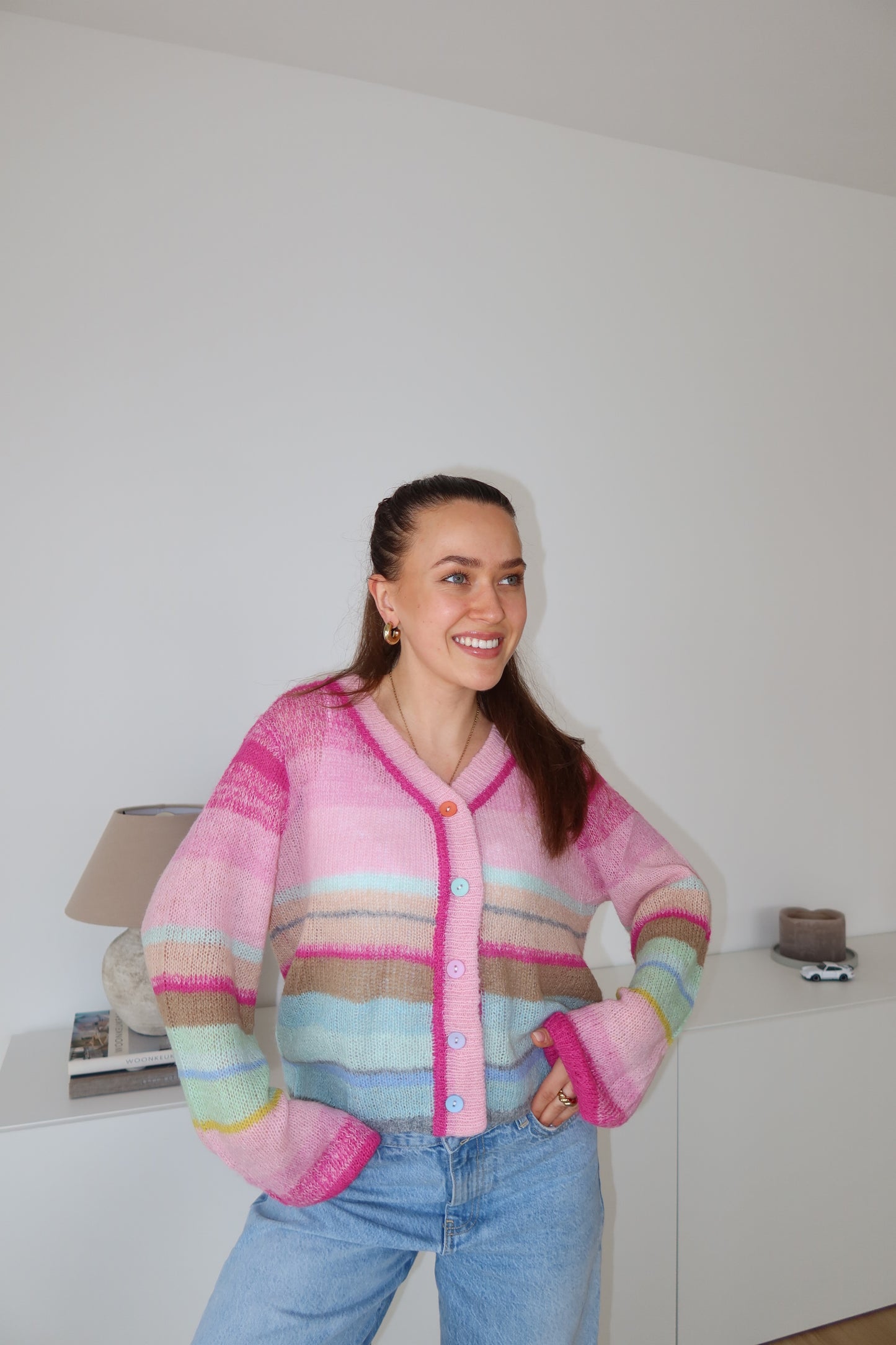 SECOND CHANCE - Summer Cardigan Stripe bunt - Pink- VOM UMTAUSCH AUSGESCHLOSSEN -