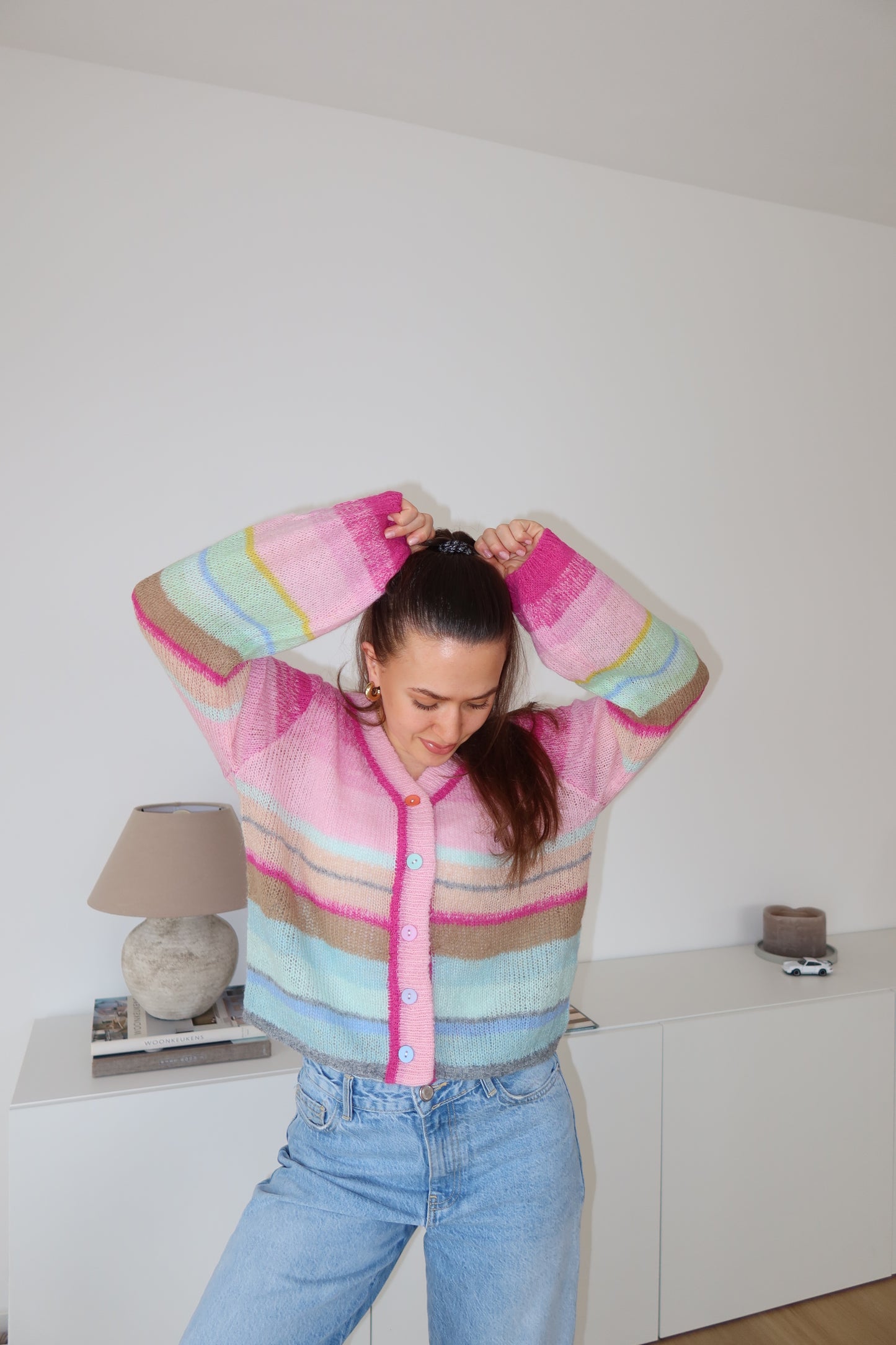 SECOND CHANCE - Summer Cardigan Stripe bunt - Pink- VOM UMTAUSCH AUSGESCHLOSSEN -