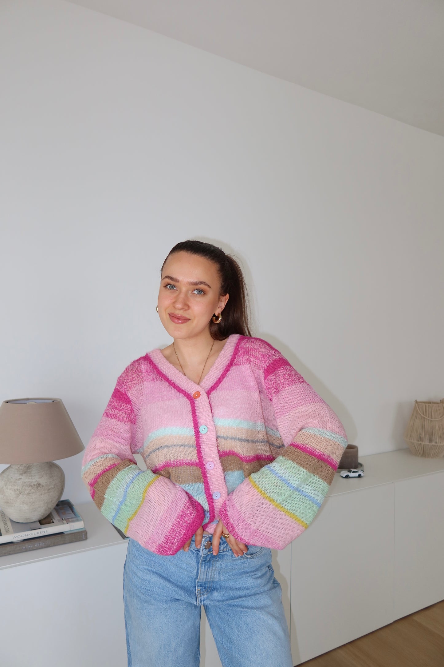 SECOND CHANCE - Summer Cardigan Stripe bunt - Pink- VOM UMTAUSCH AUSGESCHLOSSEN -
