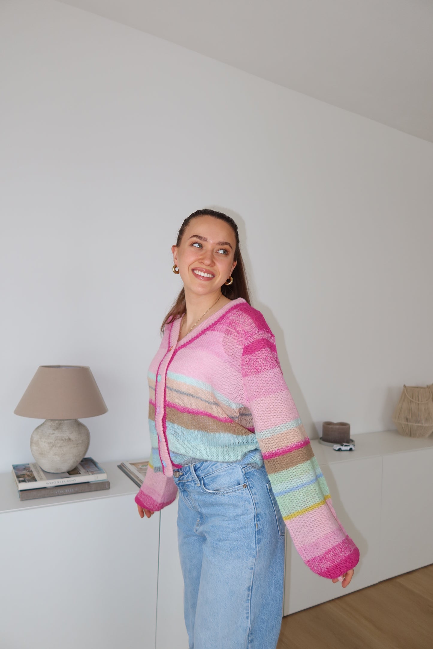 SECOND CHANCE - Summer Cardigan Stripe bunt - Pink- VOM UMTAUSCH AUSGESCHLOSSEN -