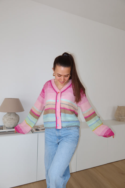 Summer Cardigan Stripe bunt - Pink