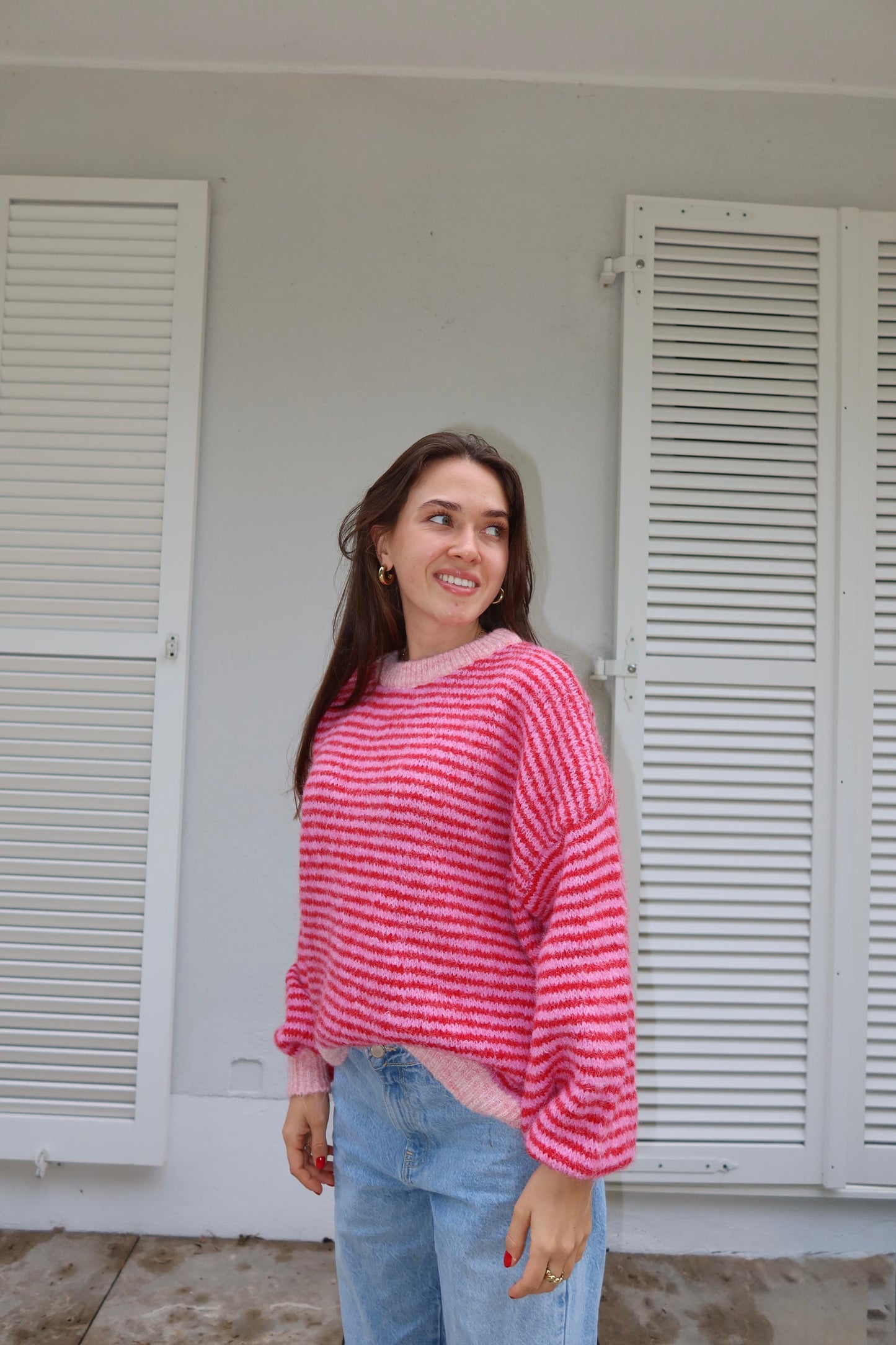 Stripe soft  pullover powder