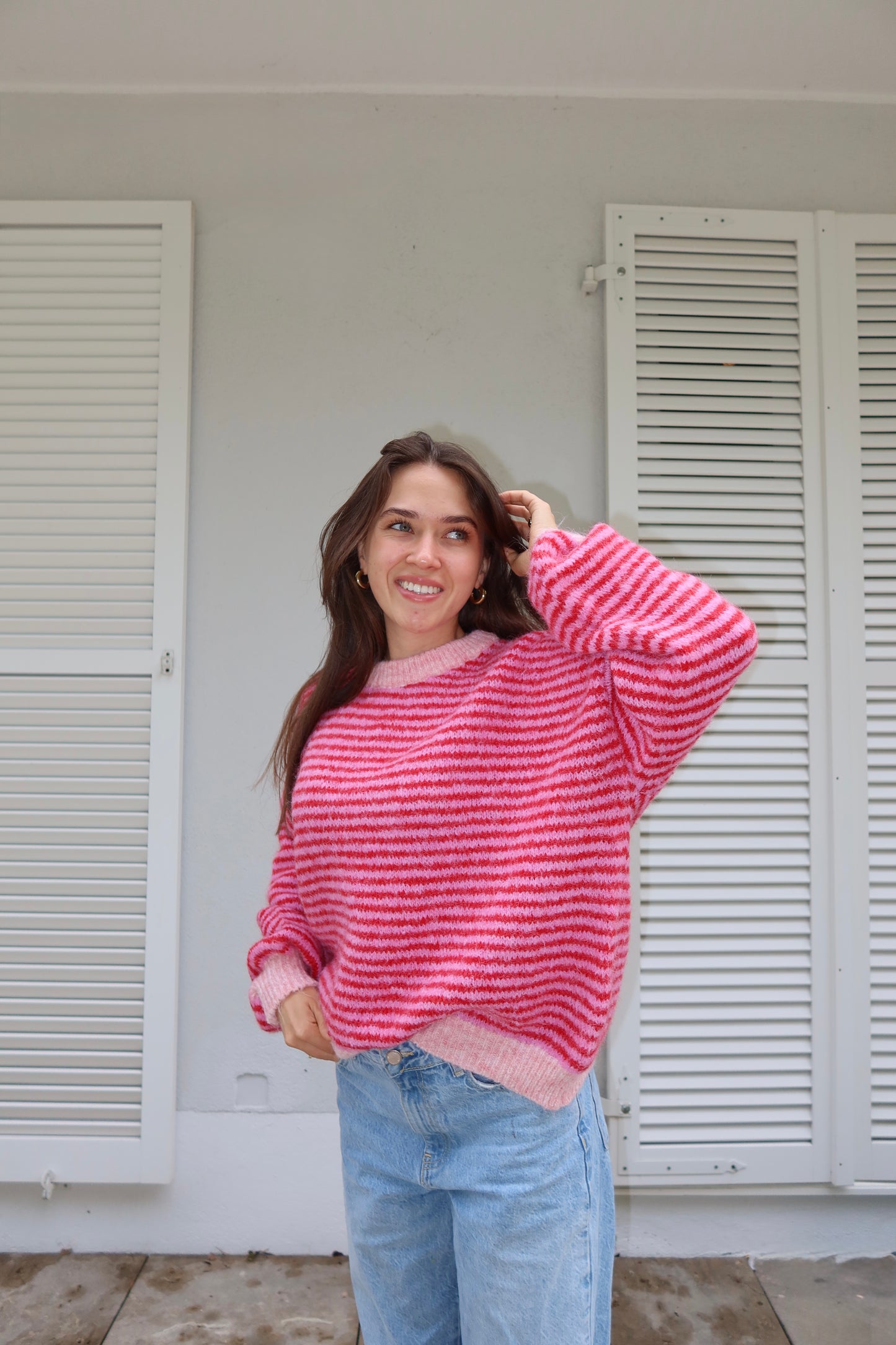 Stripe soft  pullover powder
