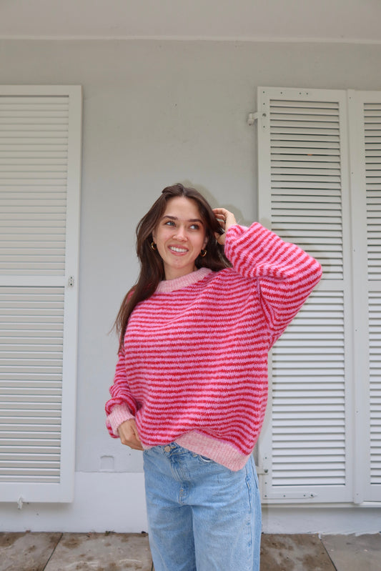 Stripe soft  pullover powder