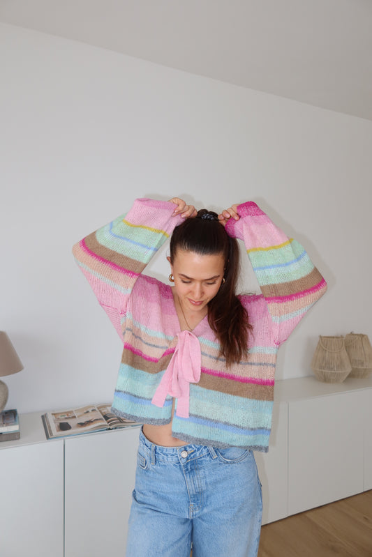 Summer Cardigan Bow Stripe bunt - Pink