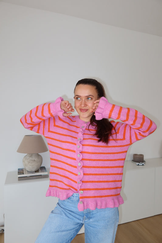 Rüschen Cardigan Stripe • Rosa/Orange
