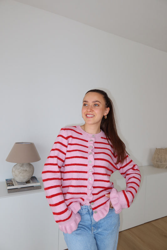 Rüschen Cardigan Stripe • Rosa/Rot