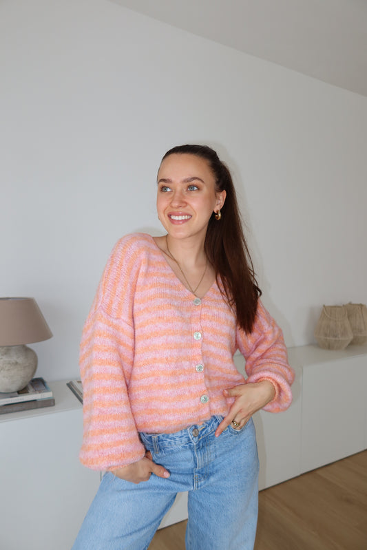 Cardigan Stripe • Rosa/Apricot
