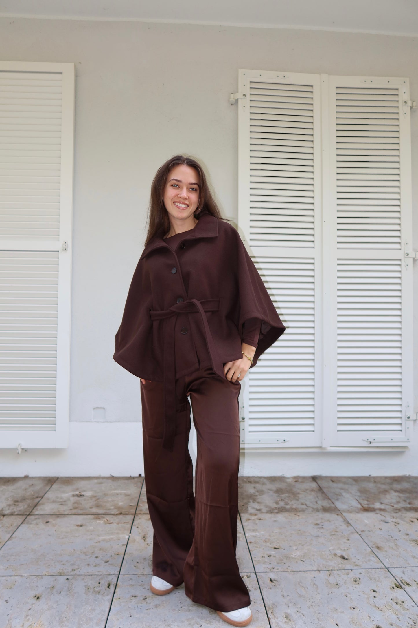 Cape Jaket with Belt Brown