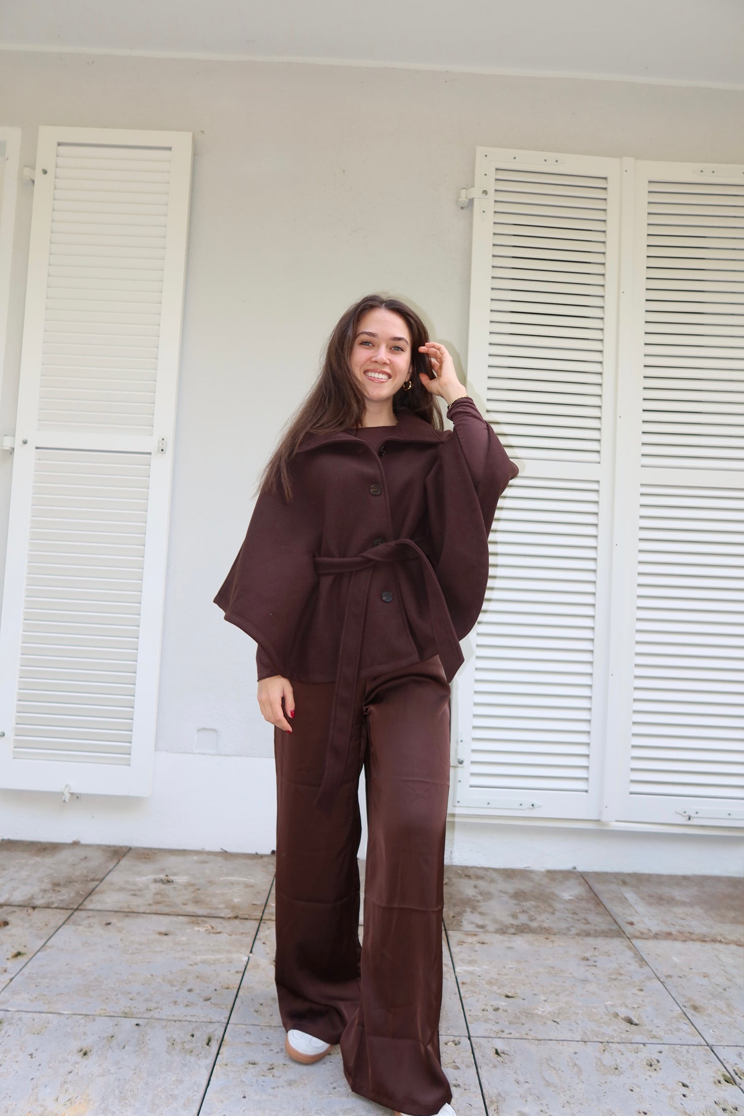 Cape Jaket with Belt Brown