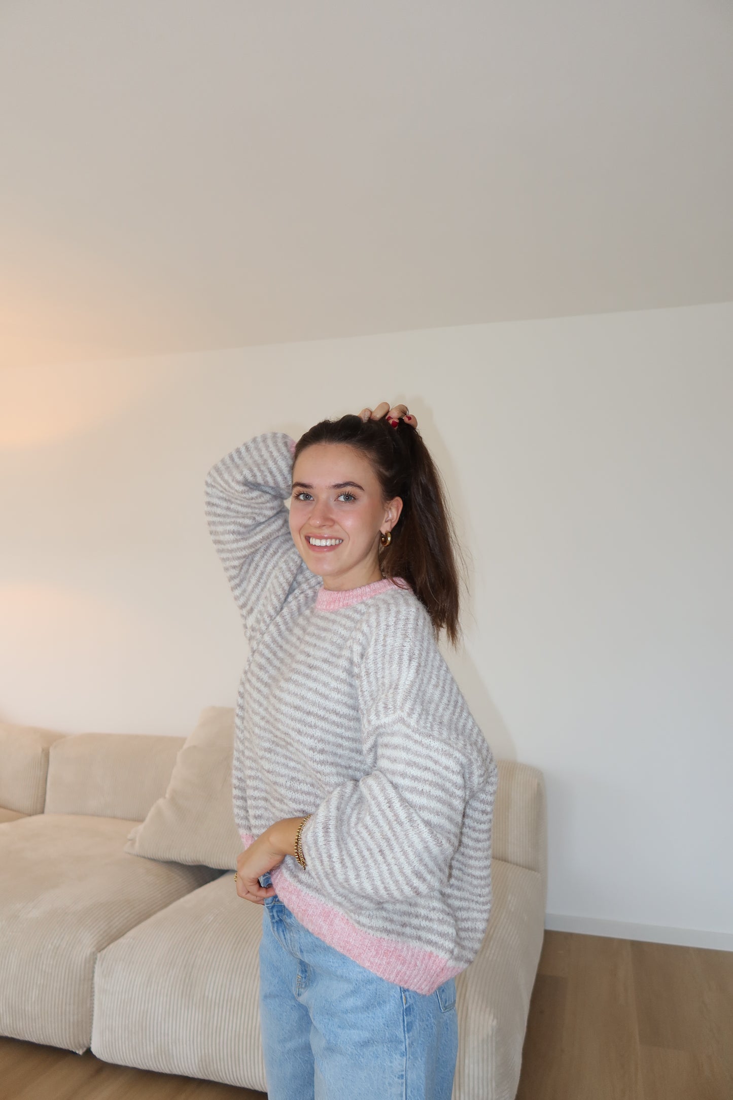 Stripe soft  pullover powder