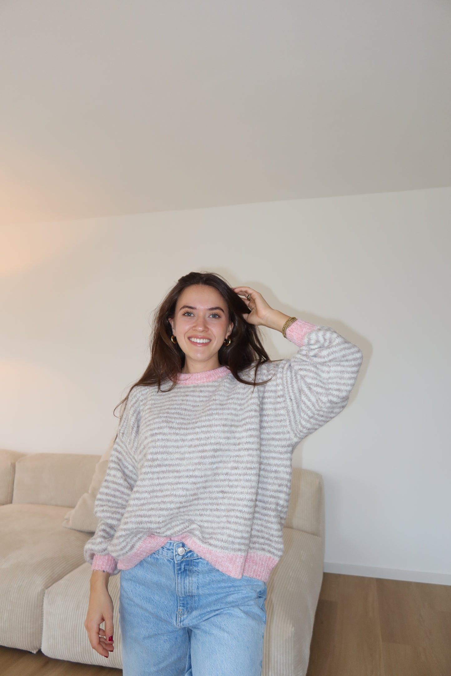 Stripe soft  pullover powder