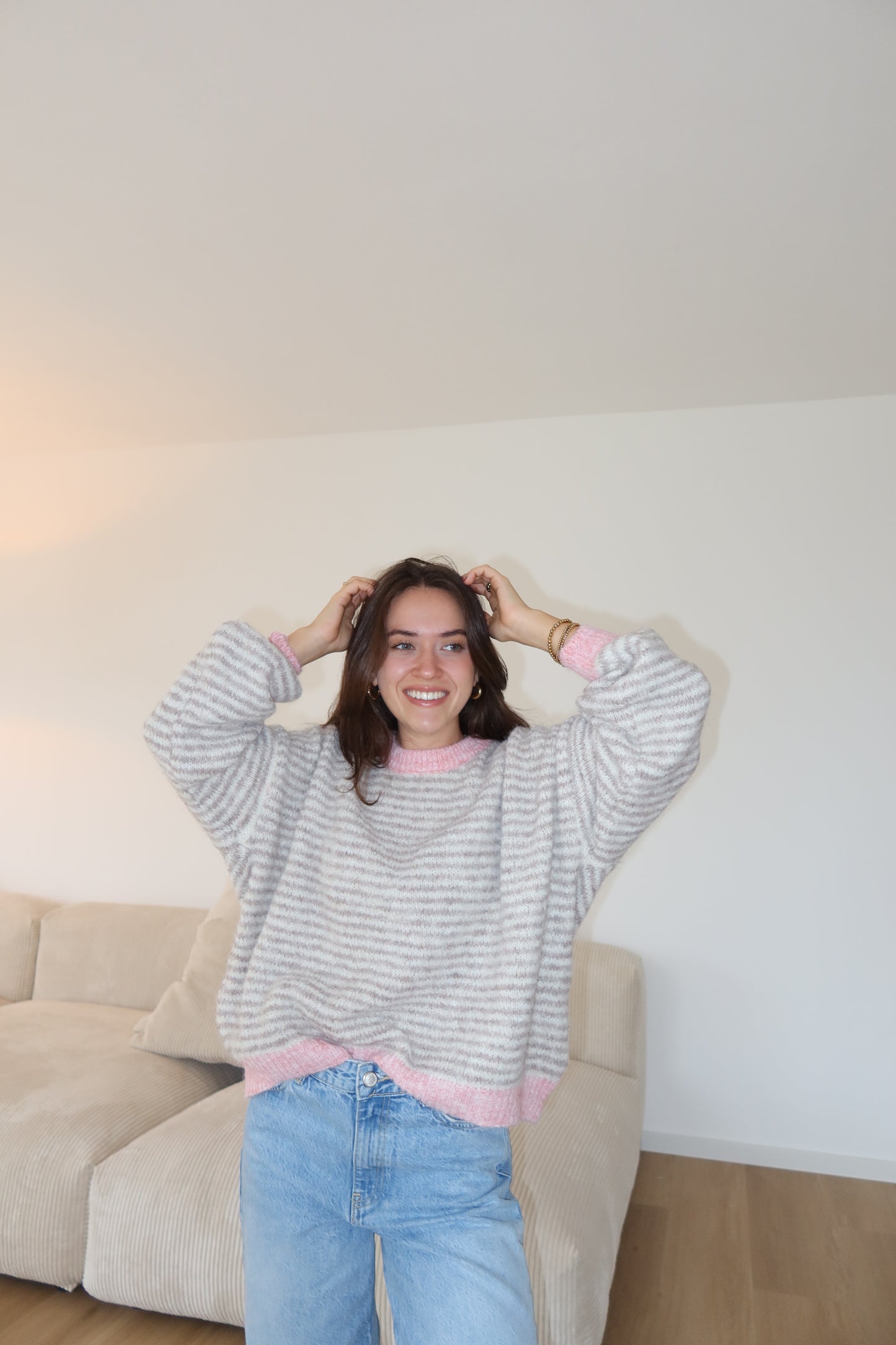 Stripe soft  pullover powder