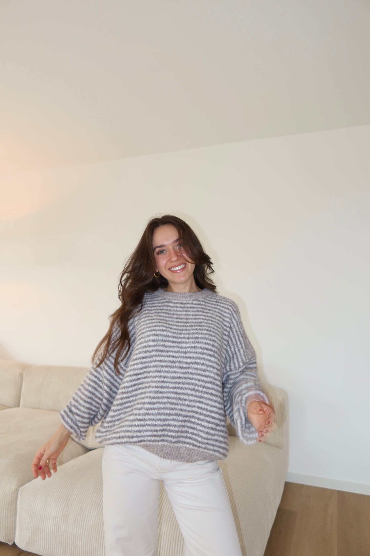 Stripe soft  pullover powder