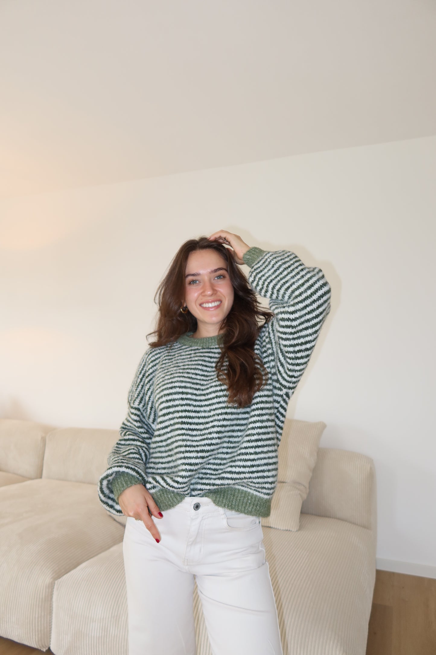 Stripe soft  pullover powder