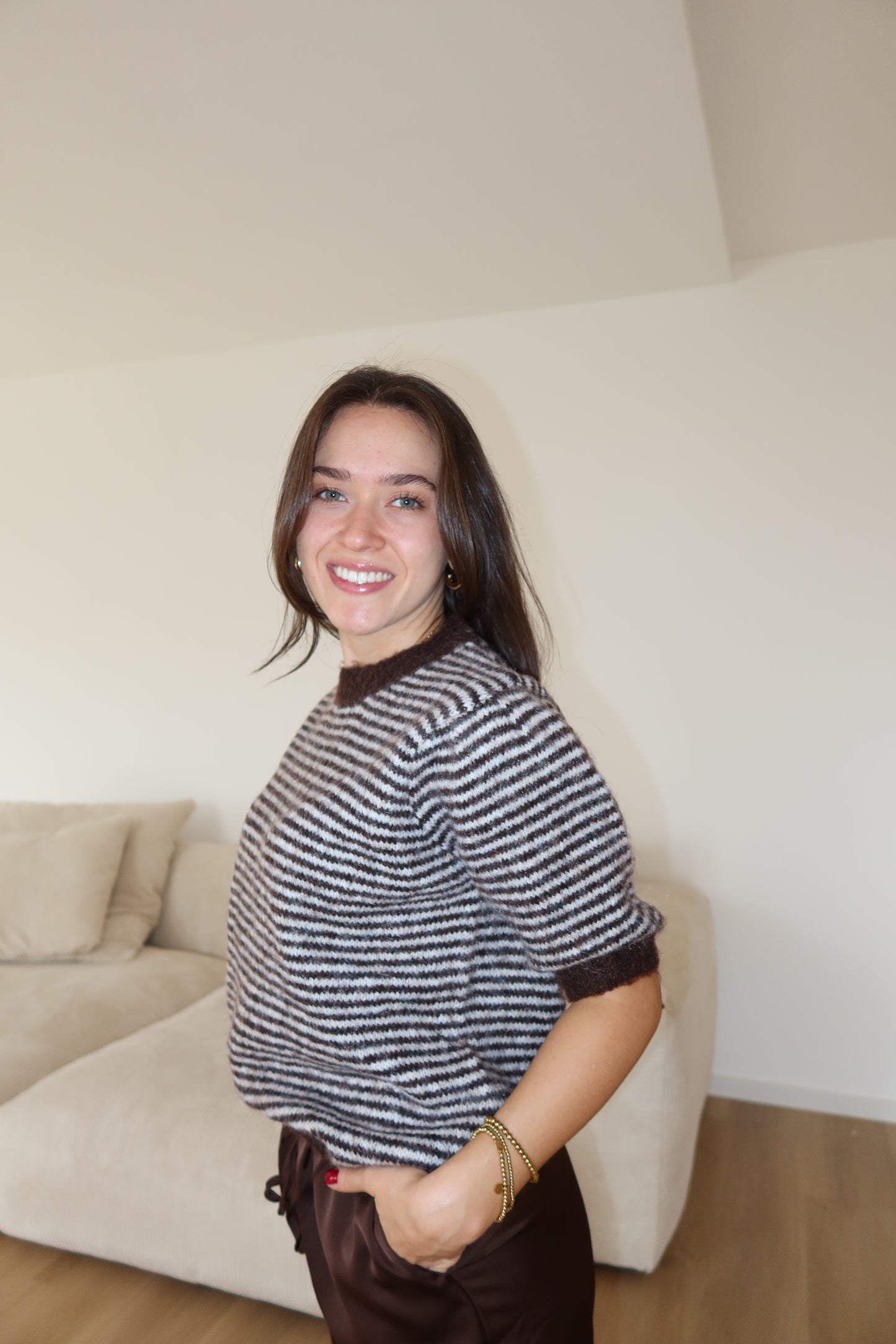 Kurzarm Pullover Stripe brown